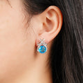 Silver Tone Blue Round Crystal Bow Stud Earrings Jewelry view 3