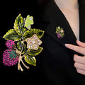 Green Gold Tone Strawberry Crystal Enamel Metal Brooch Pin view 4
