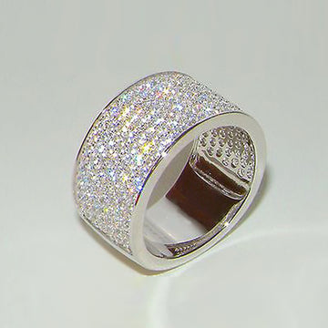 Extra-Wide Five-Row Pave Band Ring In Polished Silver Tone