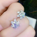 Silver Tone Clear Crystal Flower Snowflake Stud Earrings view 2