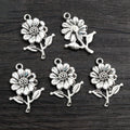 Detailed Sunflower Charms in Silver and Antique Bronze view 2