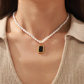 Freshwater Pearl Necklace Black Acrylic Rhinestone Pendant view 1