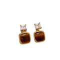 Brown Square Cabochon Crystal Stud Earrings Statement Fashion Jewelry view 5