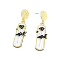 Gold Tone Clear Rectangle Black Rose Drop Stud Earrings view 5