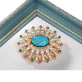 Blue Aqua Gold Tone Sunflower Crystal Metal Brooch Pin view 5