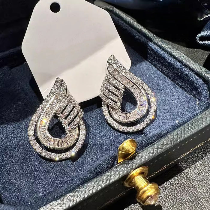 Layered Open Teardrop Clear Stone Earrings Metal Jewelry Design