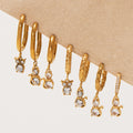 Gold Stainless Zircon Cat Owl Dangle Huggie Hoop Earrings Assortment view 2