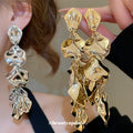 Sculptural Petal Cluster Drop Earrings In Silver And Gold view 1