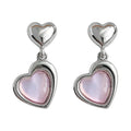 Silver Double Heart Drop Pink Iridescent Stud Earrings view 5