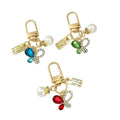 Gold Tone Crystal Charm Keychain With Faux Pearl Pendant view 5