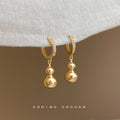 Gold-Tone Pavé CZ Huggie Hoop Gourd Drop Earrings Pair view 1