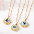 Gold Tone Realistic Eye Pearl Border Pendant Necklaces in Three Colors view 1