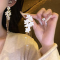 Floral Crystal Chain Tassel Drop Earrings Statement Jewelry Design view 4