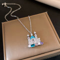 Castle Pendant Necklace And Stud Earrings Colorful Stones view 6