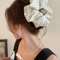 White Polka Dot Fabric Hair Claw Clip Large Scrunchie Style view 1