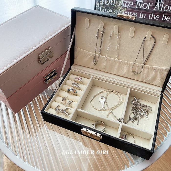 Locking Compartment Jewelry Storage Box Organizer Case