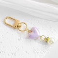 Ombre Heart Bead Keychain with Butterfly Flower or Pearl Charm view 11