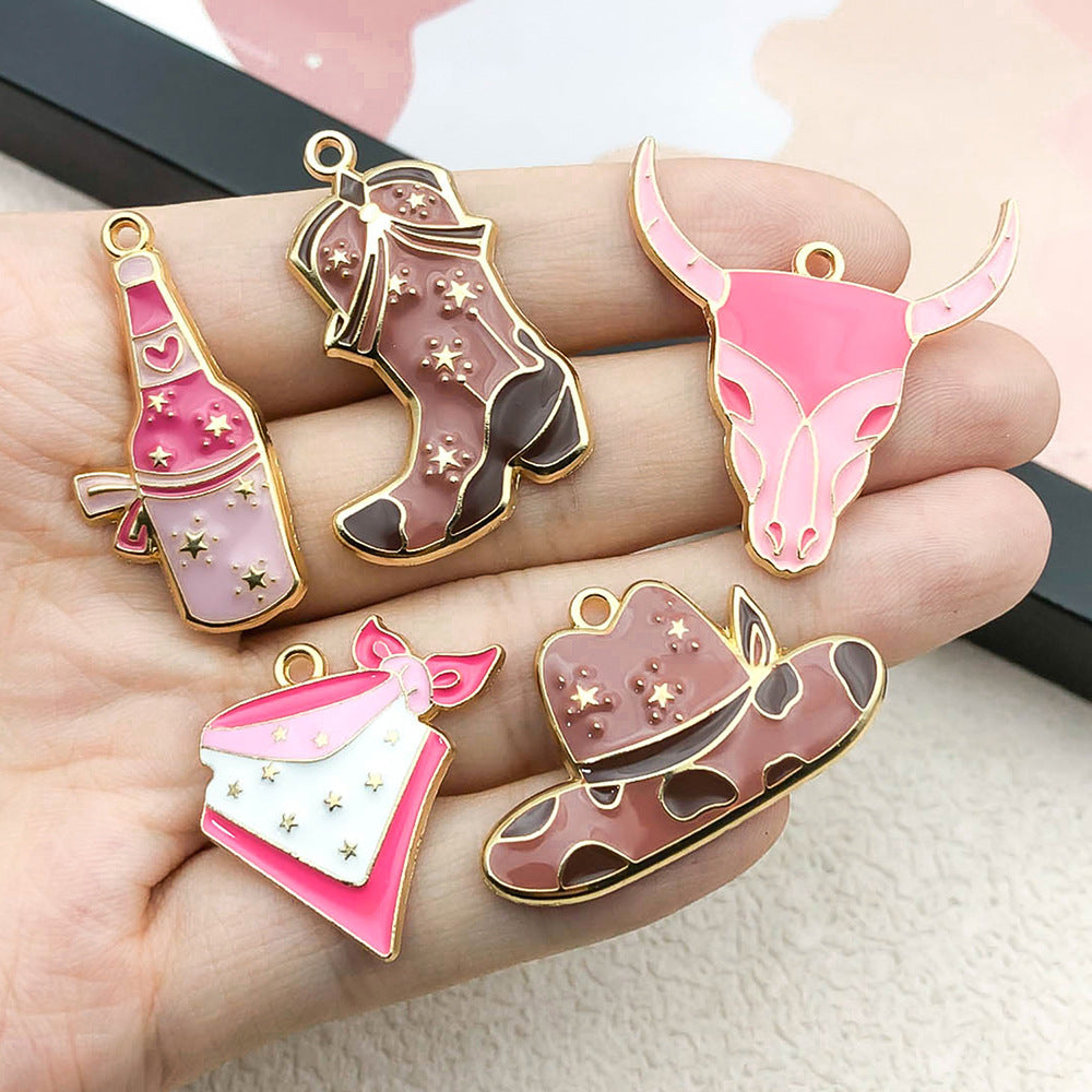 Enamel Zinc Alloy Western Cowboy Bull Head Gun Boot Hat Scarf Charm Pendant for DIY Jewelry