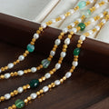 Gold Faceted Metal Pearl Green Stone Bead Collar Necklace view 3