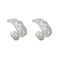 Silver Pave CZ Lace Filigree C Shape Hoop Earrings view 5