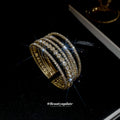 Wide Multirow Round Crystal Open Cuff In Gold Or Silver Tone view 3