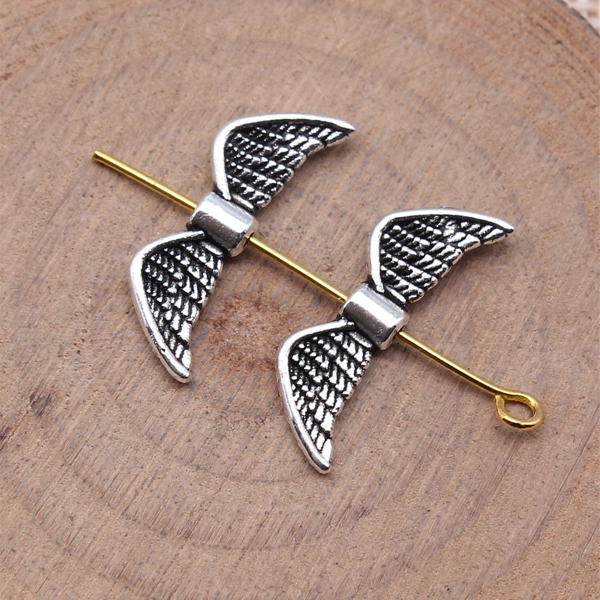 22x8mm 0.75g Antique Silver Zinc Alloy Wing Loose Metal Beads for DIY Necklace Bracelet Making