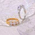 Gold Steel Three Zircon Pavé Geometric Titanium Steel Rings view 4