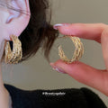 Textured Crisscross Metal Hoop Earrings Decorative Jewelry Design view 4