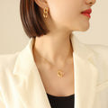 Twisted Geometric Oval Pendant Necklace Chain Link Earrings view 3