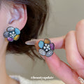 Multicolor Crystal Flower Stud Earrings Fashion Jewelry view 2