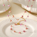 Gold Pink Natural Stone Chip Necklace Bracelet Set view 2