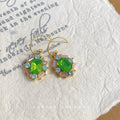 Gold Green Emerald Cut Crystal Cluster Hook Earrings Pair view 4