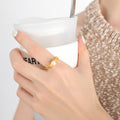 Gold Steel Open Band Pearl Ring Irregular Wave Shank view 6