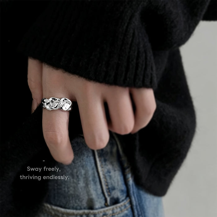 Silver Tone Open Link Pattern Adjustable Ring For Women