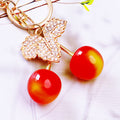 Three Dimensional Double Cherry Keychain with Crystal Leaf Accents view 2