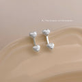 Brushed Silver Double Heart Front Back Stud Earrings view 4