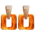 Brown and Ivory Resin Geometric Drop Stud Earrings view 5