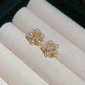 Gold Tone Flower And Pearl Earrings In Three Styles view 8