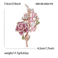 Crystal Rose Bouquet Brooch with Leafy Stem Decorative Metal Pin view 4