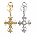 Rhinestone Pearl Cross Keychain Gold Silver Metal Charm view 4