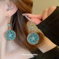 Green Patina Openwork Floral Disc Statement Hook Earrings view 4