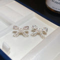 Silver Tone Clear Crystal Bow Stud Earrings With Ribbon Tails view 6