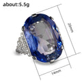 Oversized Deep Blue Oval Solitaire Statement Ring In Silver Tone view 5