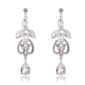 Silver Tone Crystal Leaf Scroll Crystal Five Designs Metal Dangle Earrings