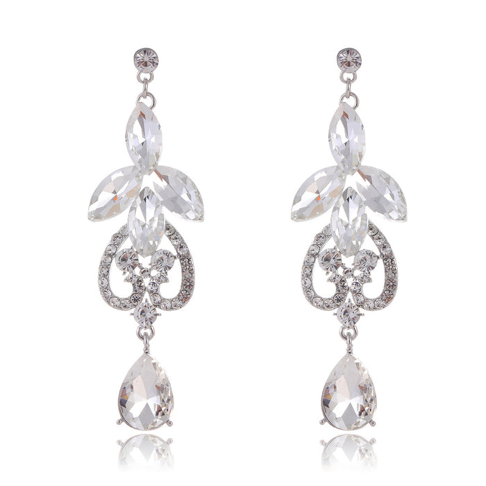 Silver Tone Crystal Leaf Scroll Crystal Five Designs Metal Dangle Earrings