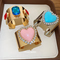Wide Metal Open Heart Cuff Bracelets Rhinestone Gold Silver view 2