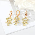 Gold Tone Openwork Boy and Girl Figure Huggie Earrings view 4