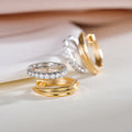 Two Tone Double Hoop Earrings with Clear Stone Front Bars view 3