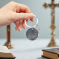 Allah Phrase Round Metal Keychain With Clear Stone Cross Charm view 3