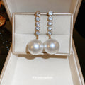 Crystal Bar and Oversized White Pearl Drop Earrings view 4
